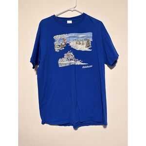 Oklahoma Shirt Mens Large Blue Delta Pro Weight Winter Scene Graphic Tee Cotton